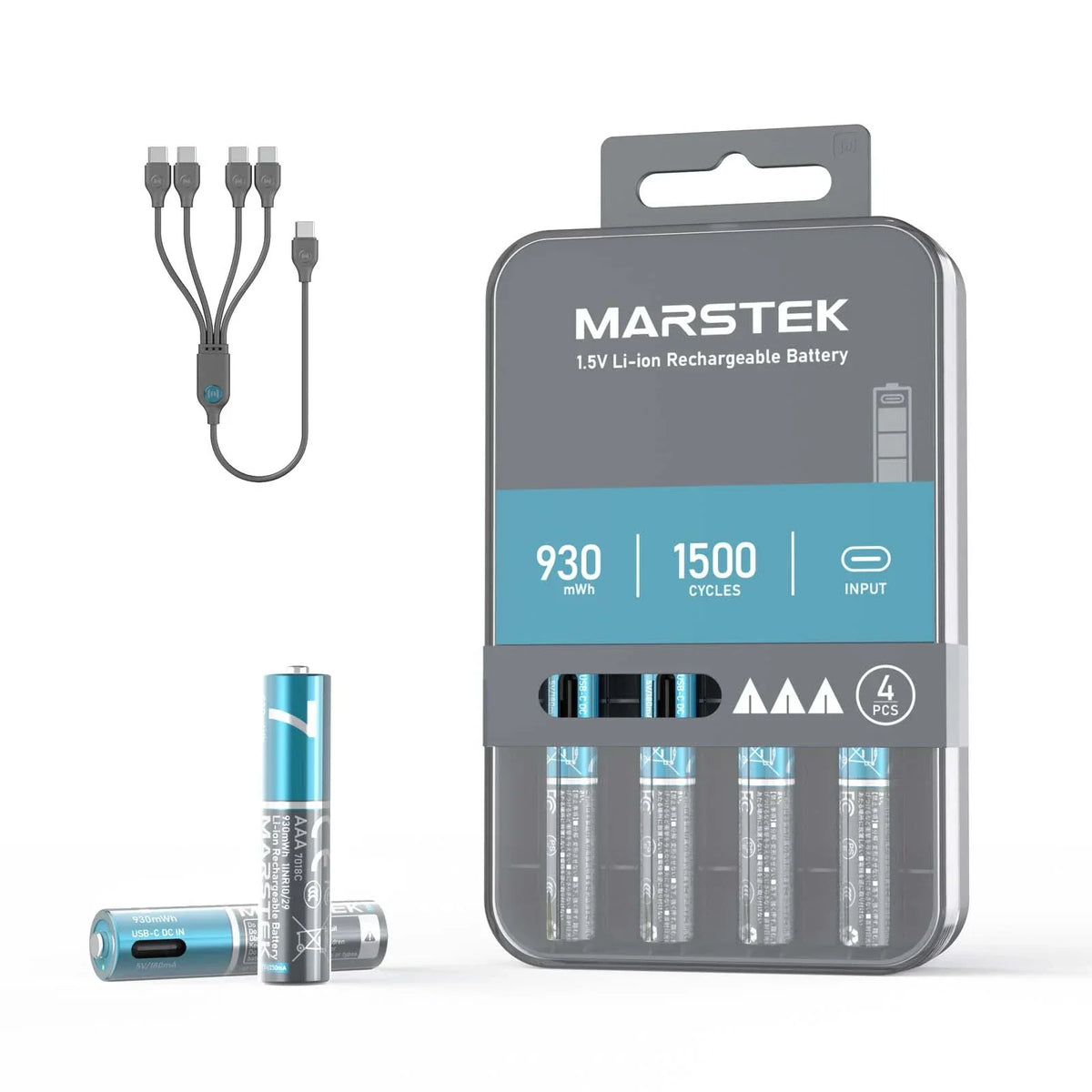 MARSTEK wiederaufladbarer Li-Ion-Akku mit USB-C-Anschluss